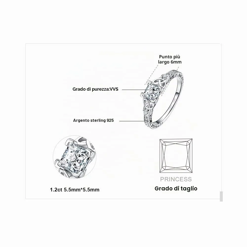 JewelryPalace Celtico Solitario anello argento 925 zirconia tre ori