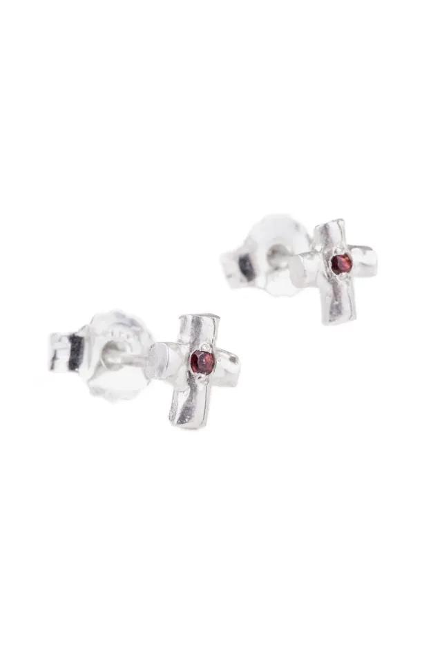 Flor Rubaja Cross Mini Croci orecchini argento granato 6 mm