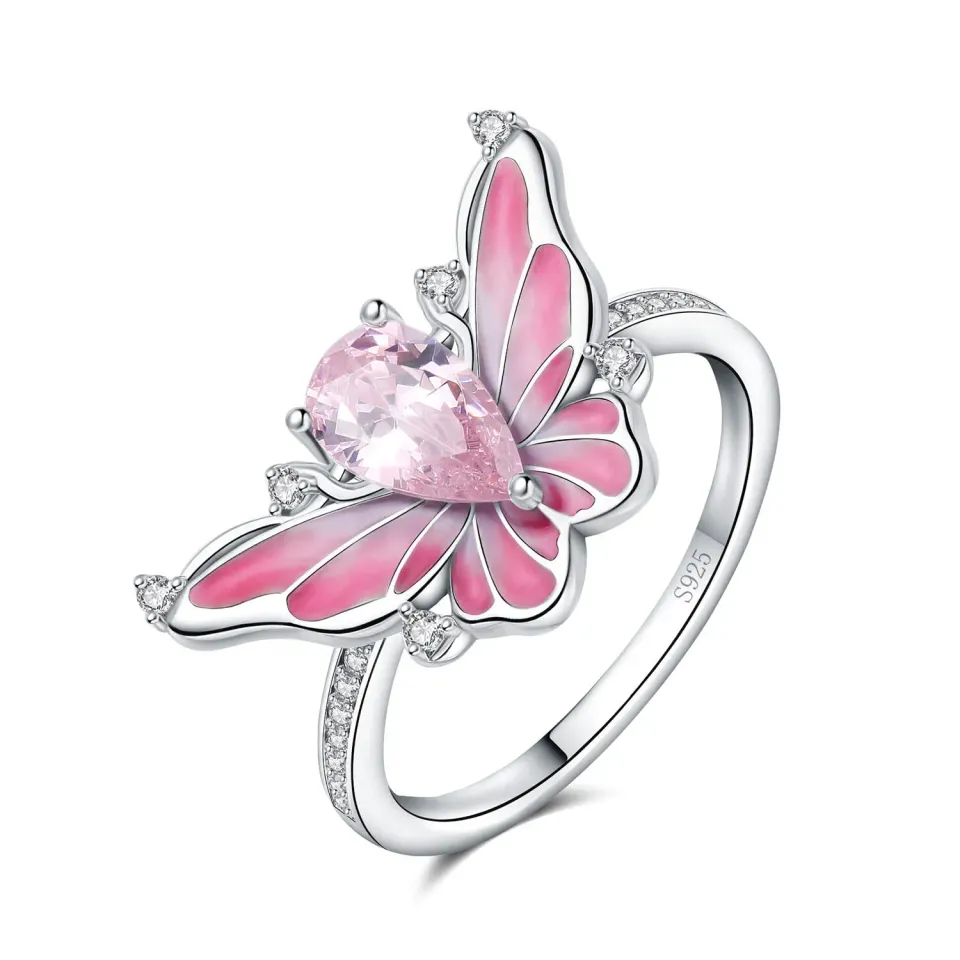 JewelryPalace Farfalla 0.2ct Anello Argento Zirconia Rosa
