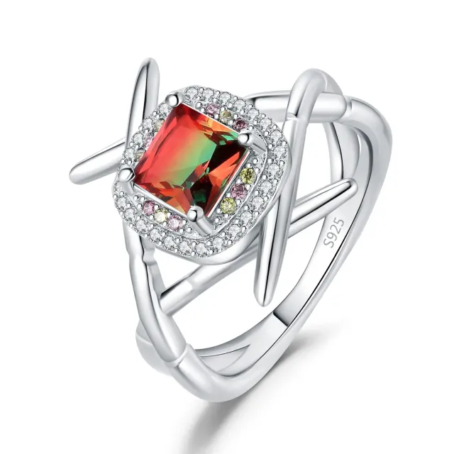 JewelryPalace Sushi Anello Argento Tormalina Anguria 1.2ct