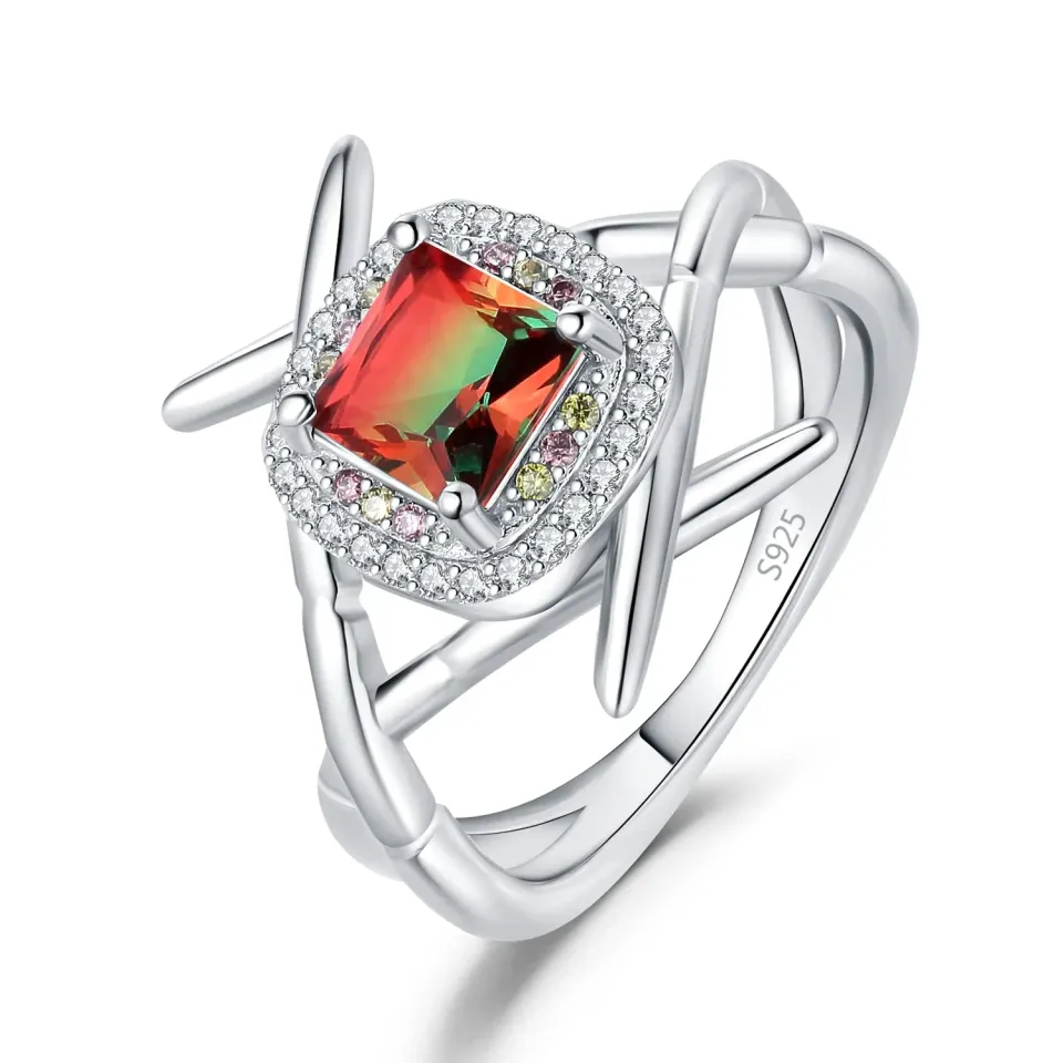 JewelryPalace Sushi Anello Argento Tormalina Anguria 1.2ct