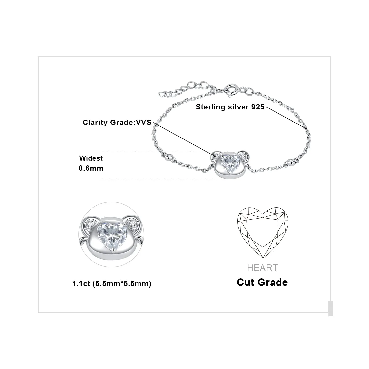 JewelryPalace Orsetto 1.2ct bracciale argento 925 cuore
