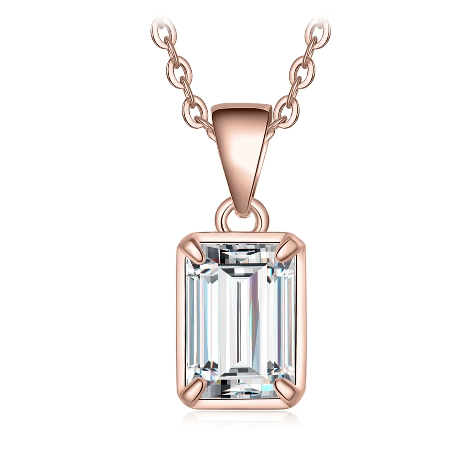JewelryPalace 1ct Collana Solitario Moissanite Oro Rosa 45cm