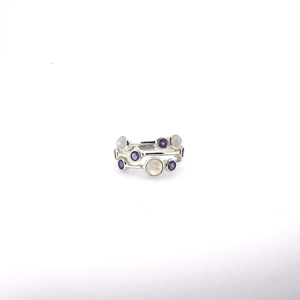 Victoria Jane Raindrops anello argento pietra di luna ametista