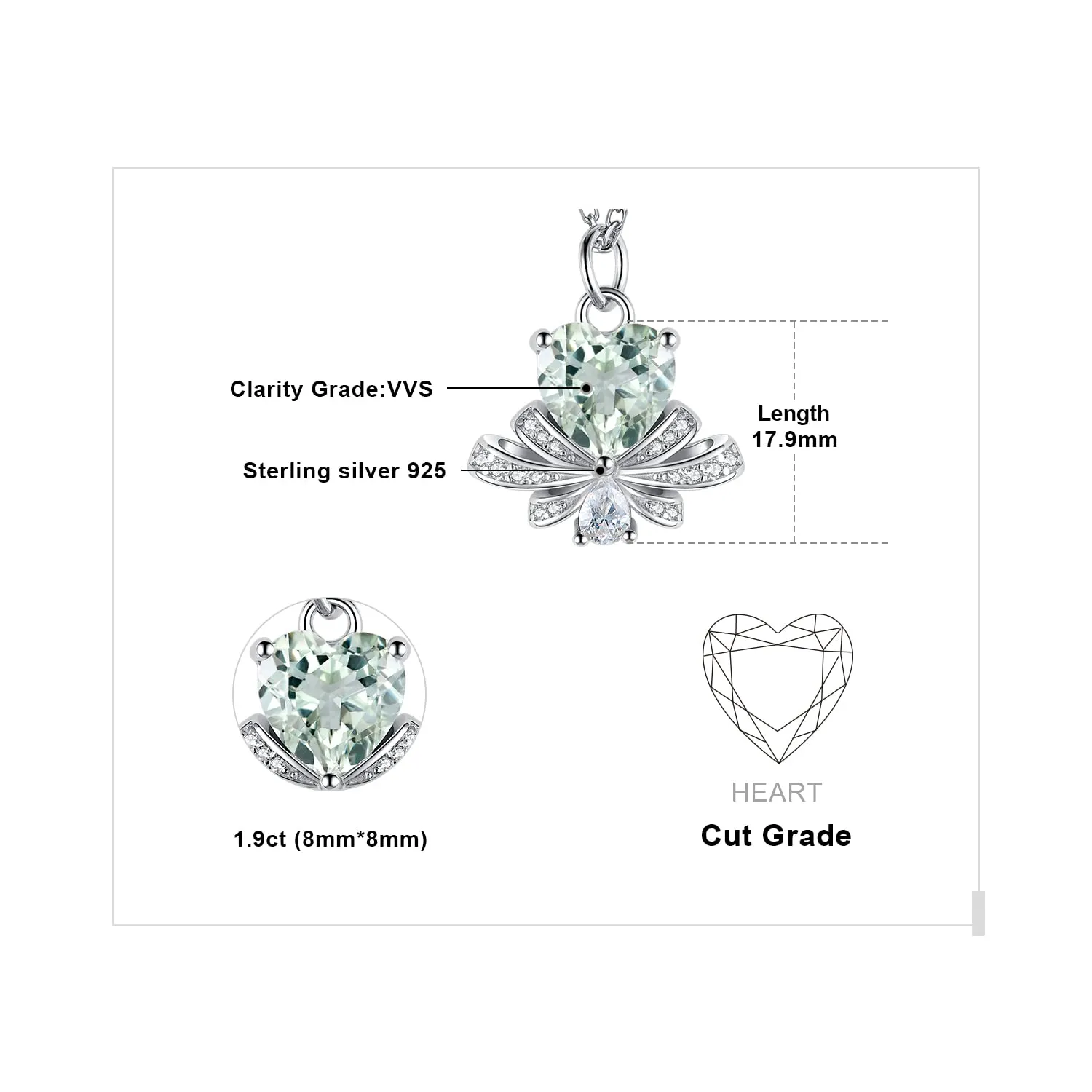 JewelryPalace Cuore 2.2ct Collana Argento Ametista Verde Pera