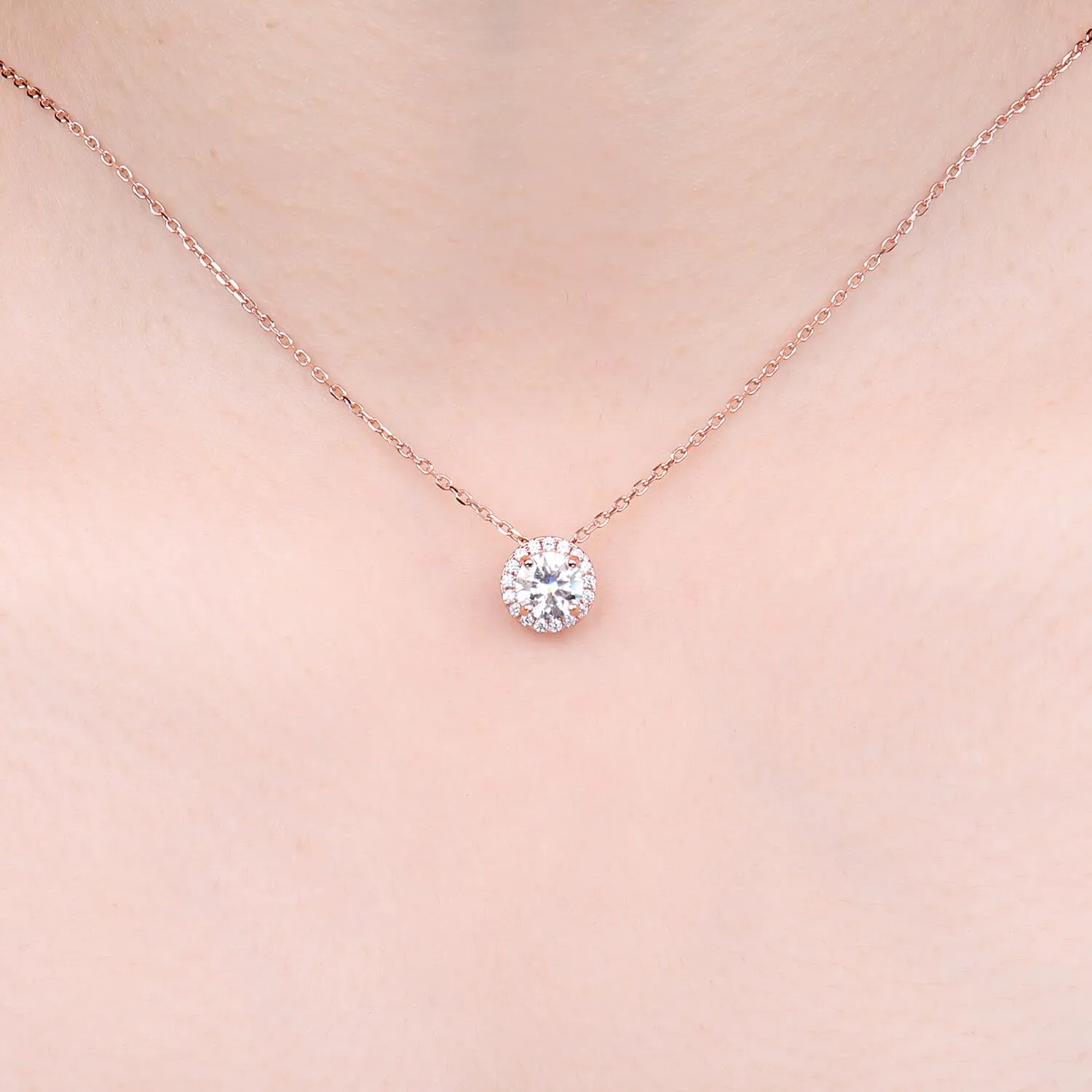 JewelryPalace Halo 1ct collana oro rosa zirconia 45cm
