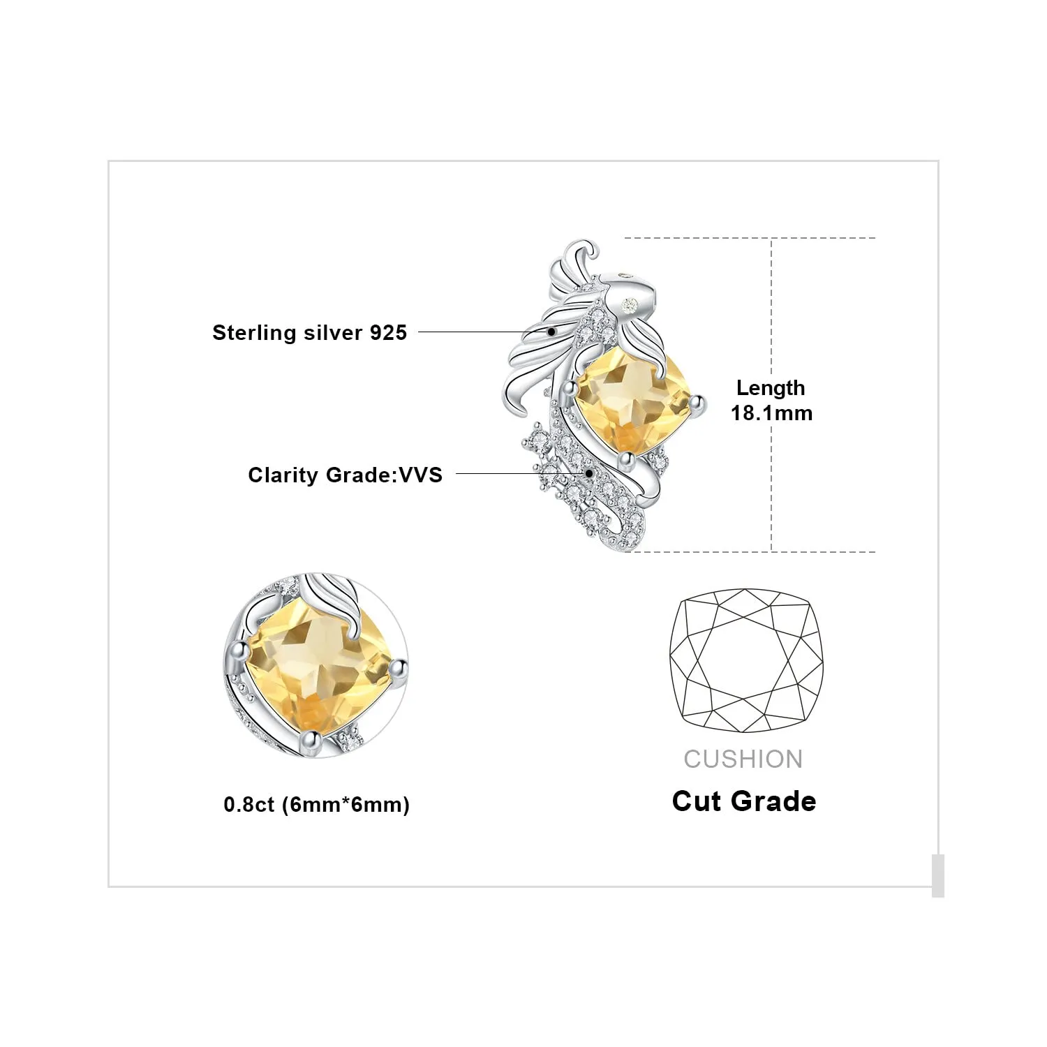 JewelryPalace Carpa Koi 2.2ct orecchini argento citrino giallo