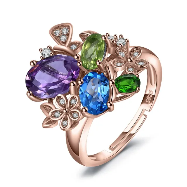 JewelryPalace Fiore anello aperto argento peridoto oro rosa