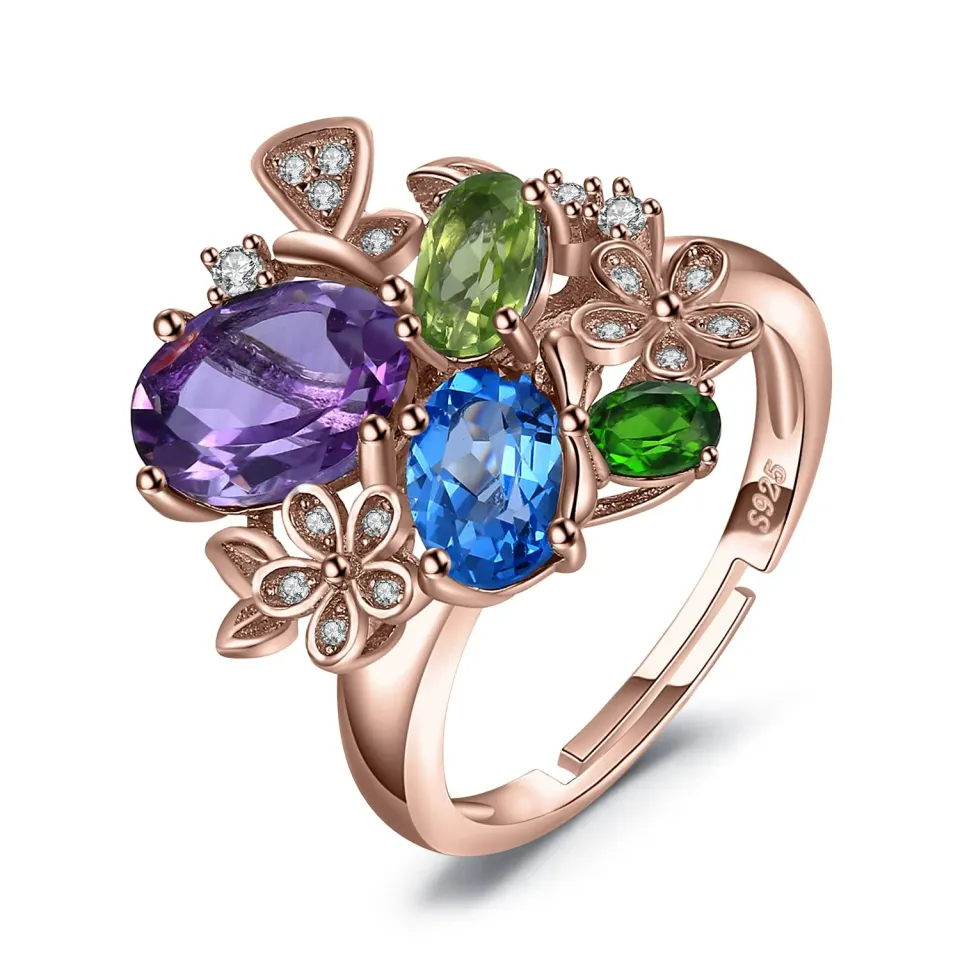 JewelryPalace Fiore anello aperto argento peridoto oro rosa