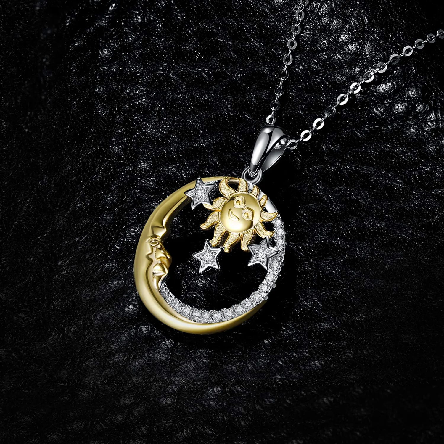 JewelryPalace Sole Luna Stelle Vintage collana dorata 45cm zirconia
