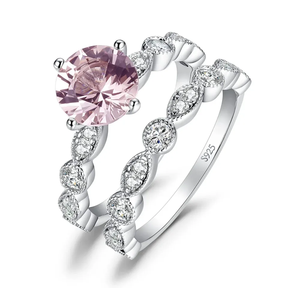 JewelryPalace Vintage Halo Anello Morganite Pera Oro Rosa