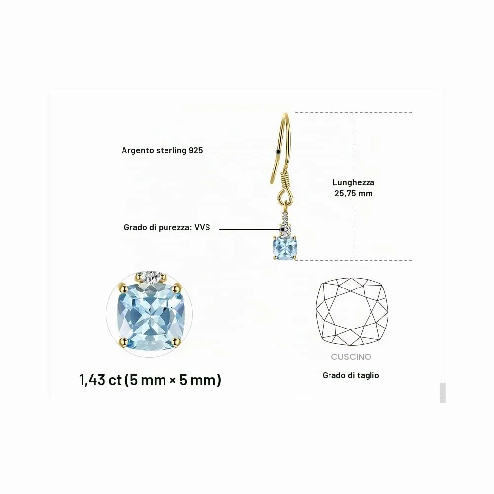JewelryPalace Topazio Azzurro orecchini oro cuscino
