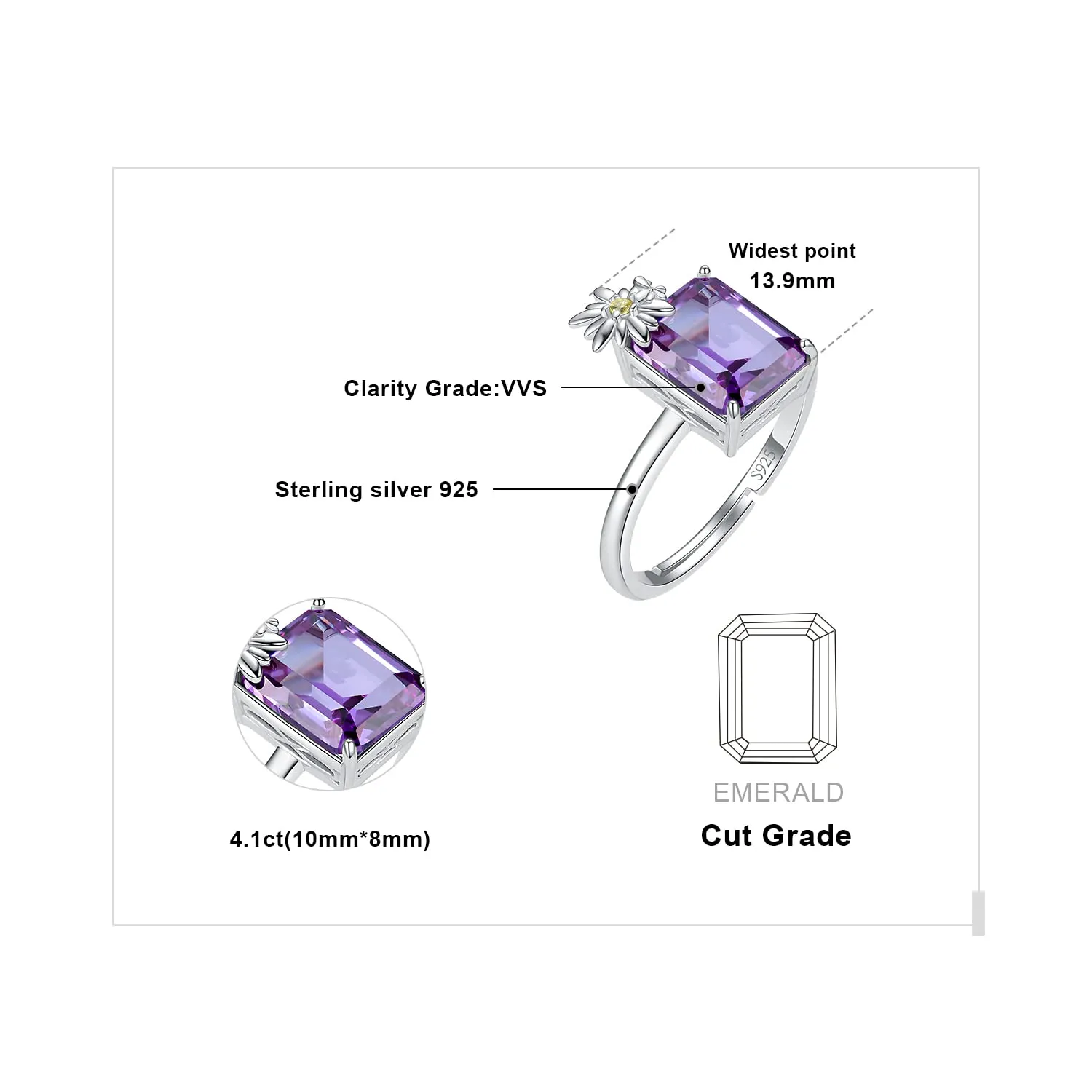 JewelryPalace Margherita 4ct anello argento alessandrite viola