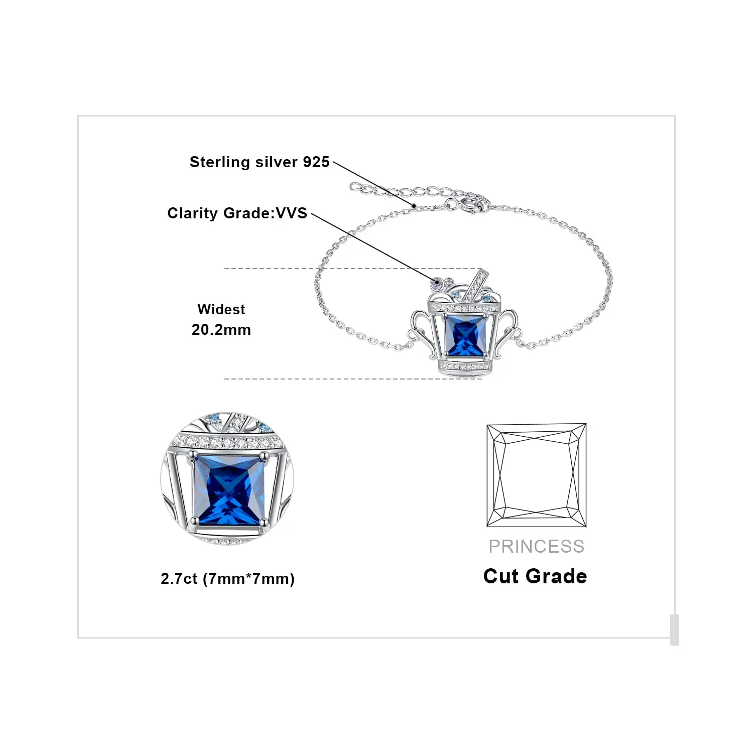 JewelryPalace Bevanda 5.86ct bracciale argento zirconia blu