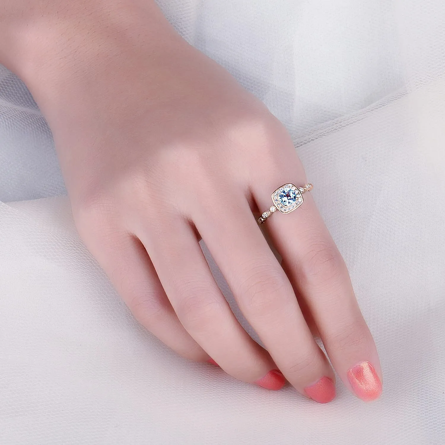 JewelryPalace Halo anello argento rodio topazio azzurro