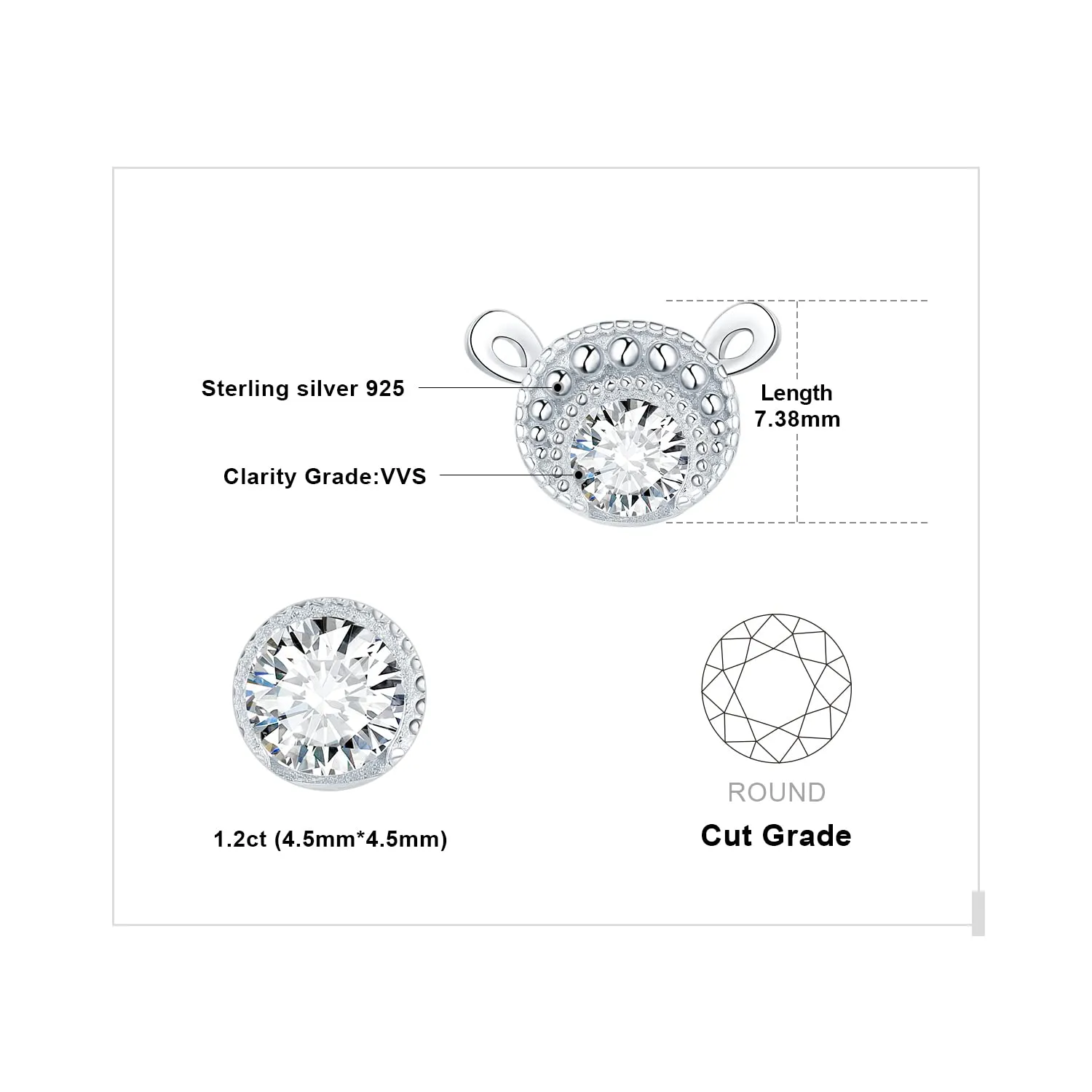 JewelryPalace Pecora 1.2ct orecchini zirconia tondi