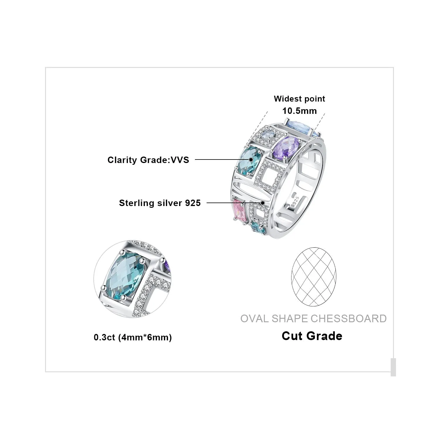 JewelryPalace Arcobaleno anello spinello azzurro ovale