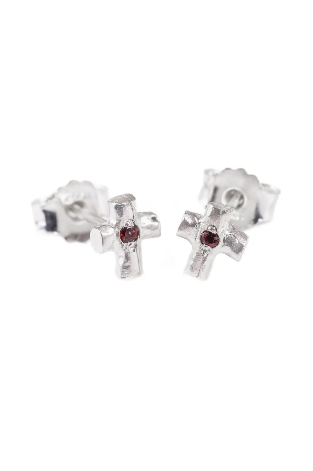 Flor Rubaja Cross Mini Croci orecchini argento granato 6 mm