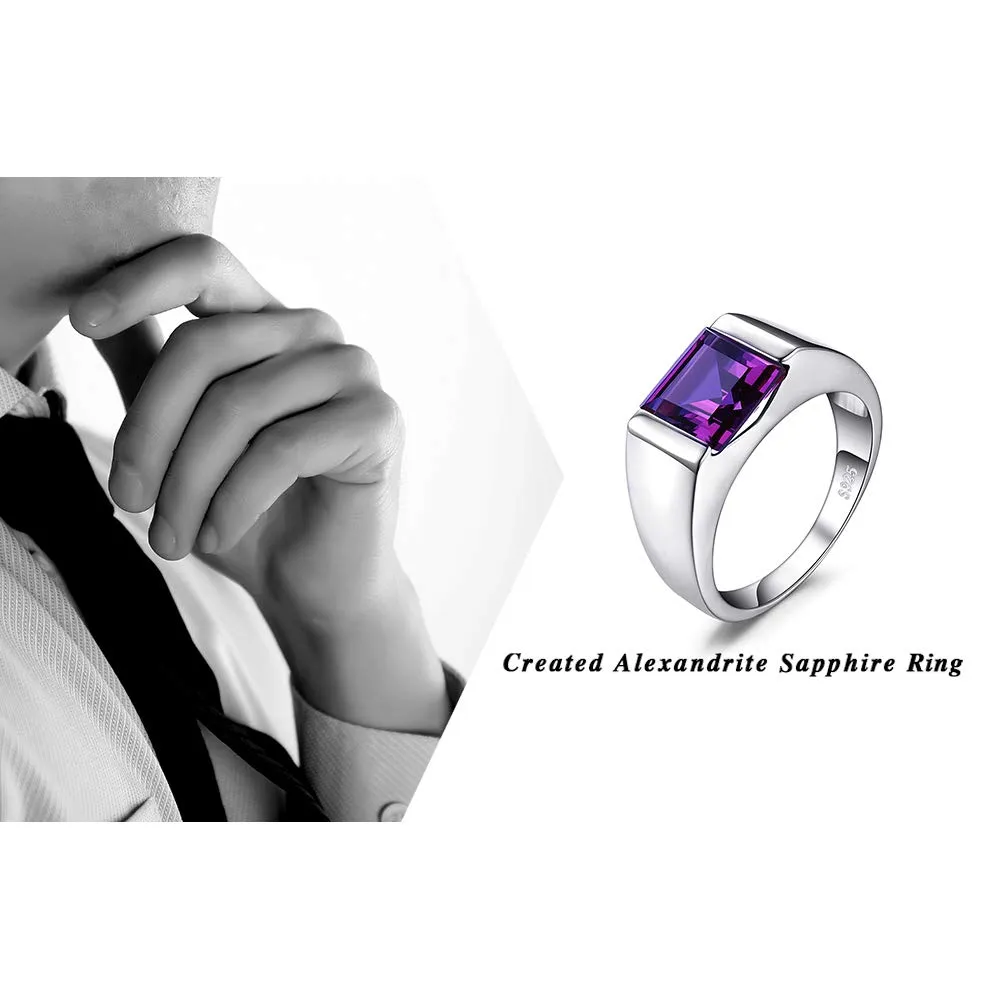 JewelryPalace Anello Uomo Argento 3.3ct Zaffiro Blu Quadrato