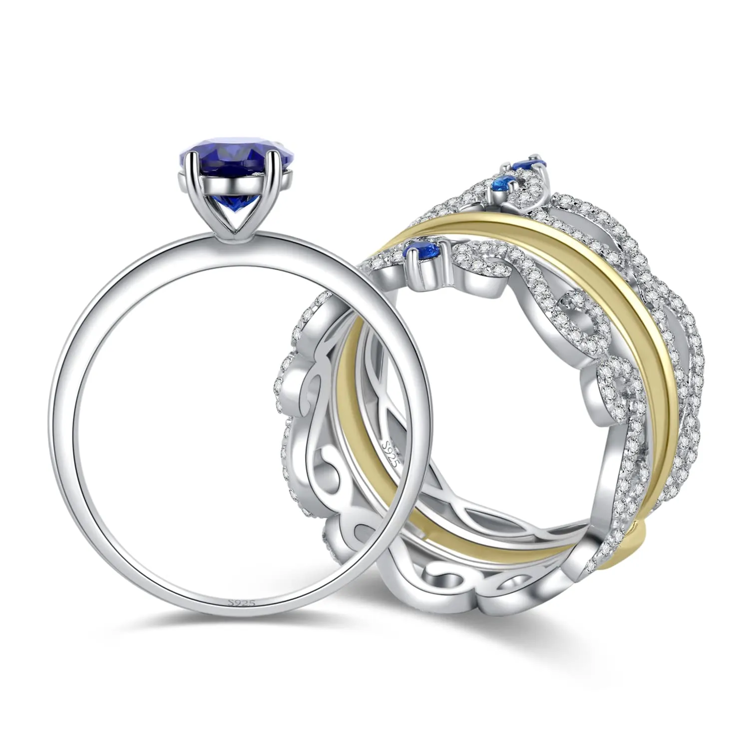 JewelryPalace Corona Ovale anello argento zaffiro blu creato