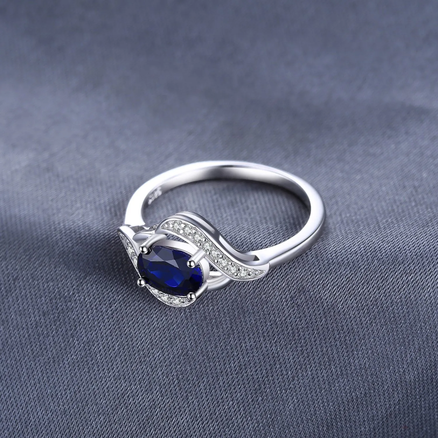 JewelryPalace Solitario anello zaffiro blu ovale 14.5