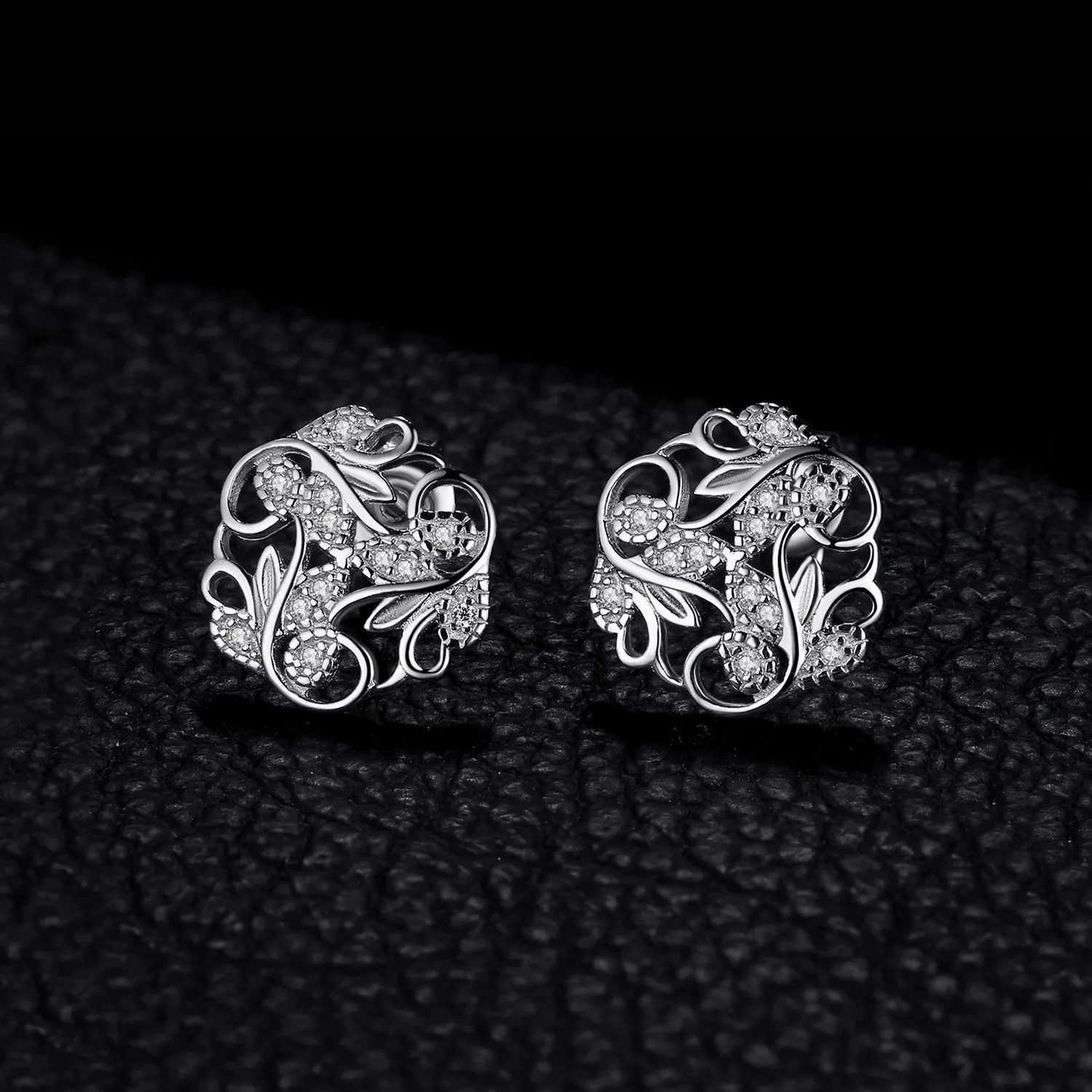 JewelryPalace Foglia orecchini bottone argento zirconia