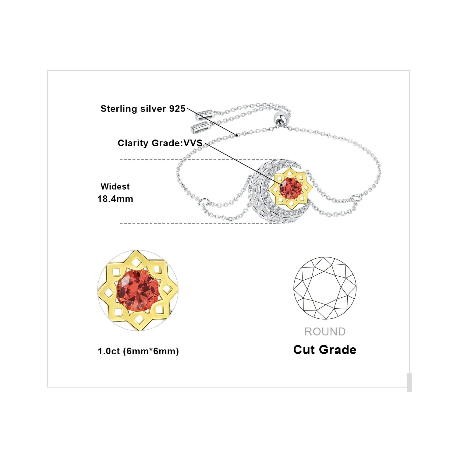 JewelryPalace Luna e Stella bracciale zaffiro arancione