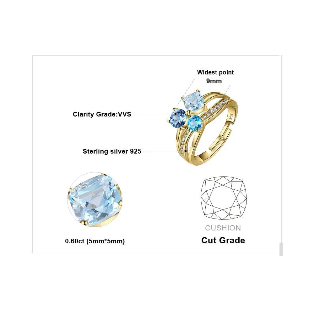 JewelryPalace Tre Pietre anello quadrato 1.7 ct topazio blu