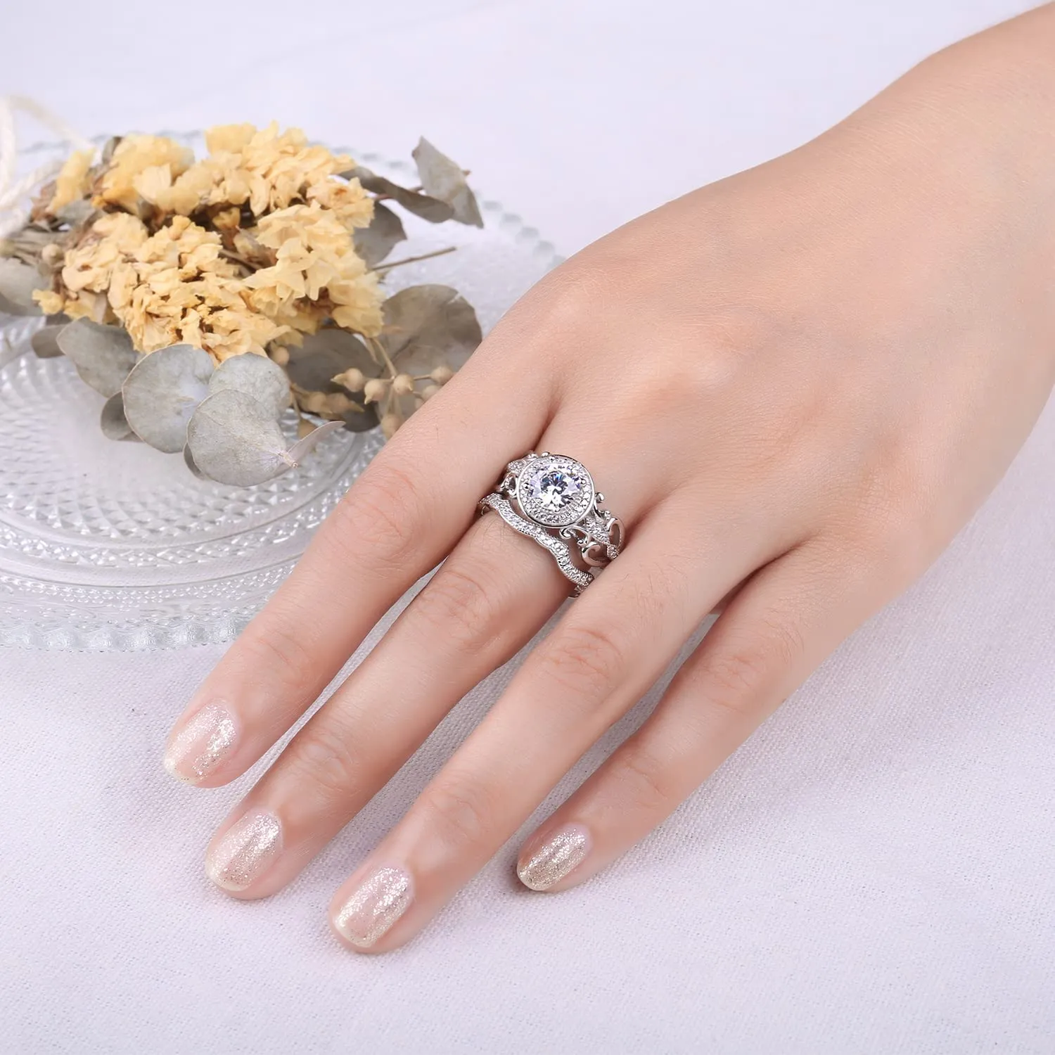 JewelryPalace Vintage Halo Anello Argento Farfalla Zirconia