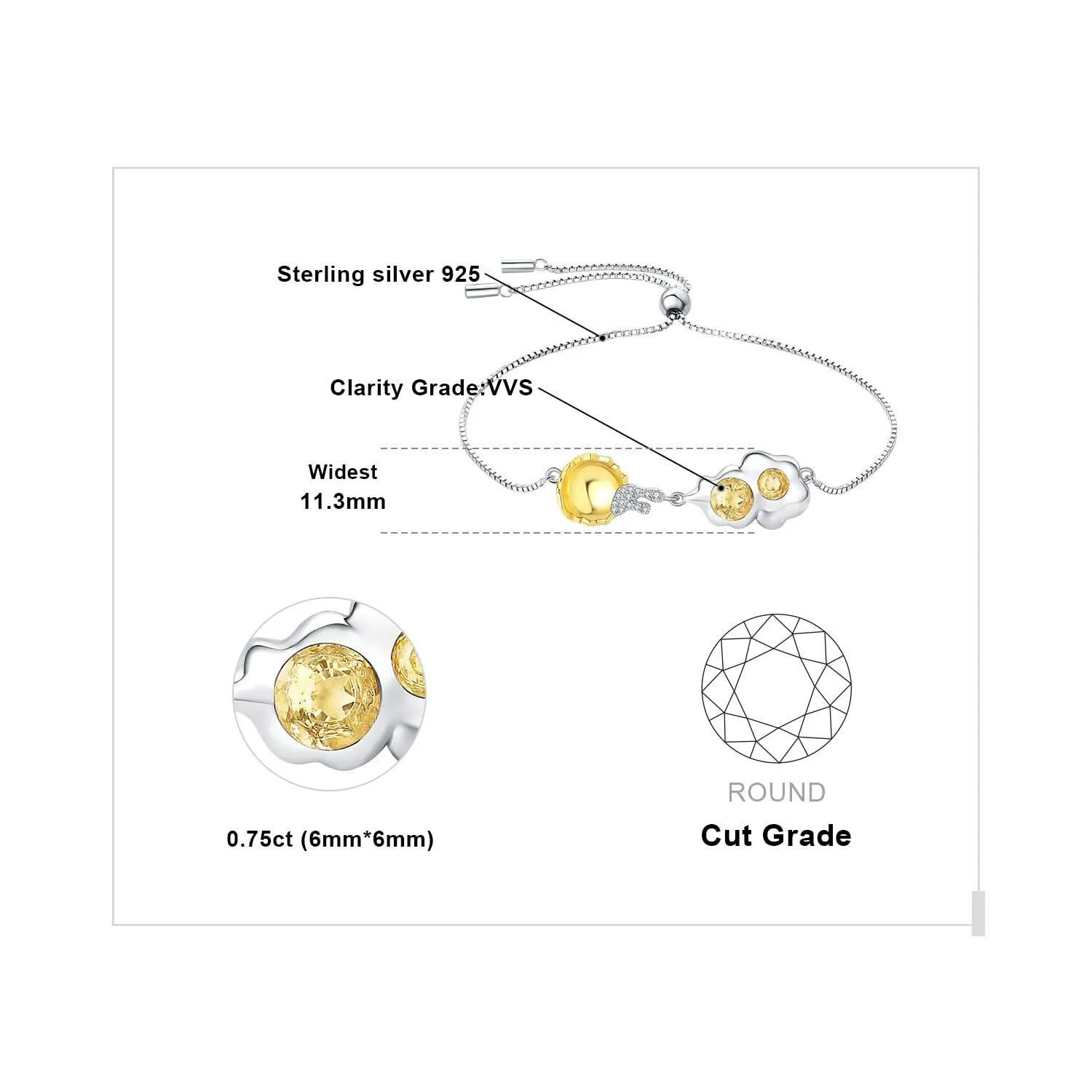 JewelryPalace Uovo in Camicia 1.1ct bracciale argento citrino giallo