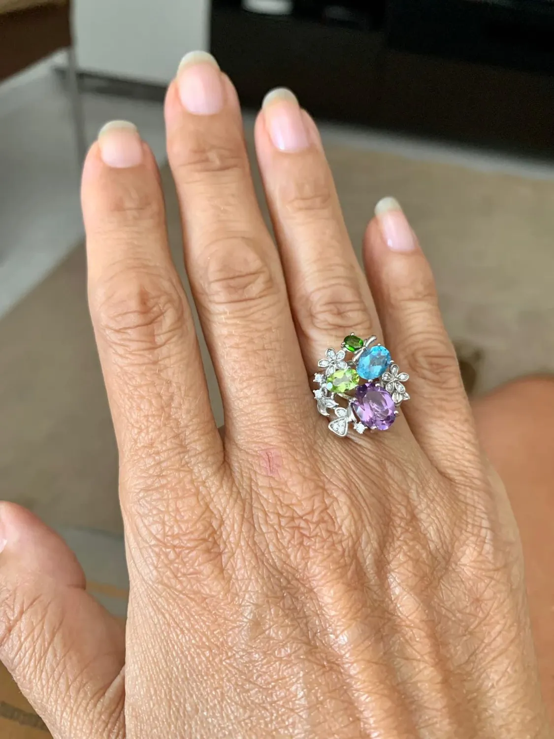 JewelryPalace Fiore anello aperto argento peridoto oro rosa