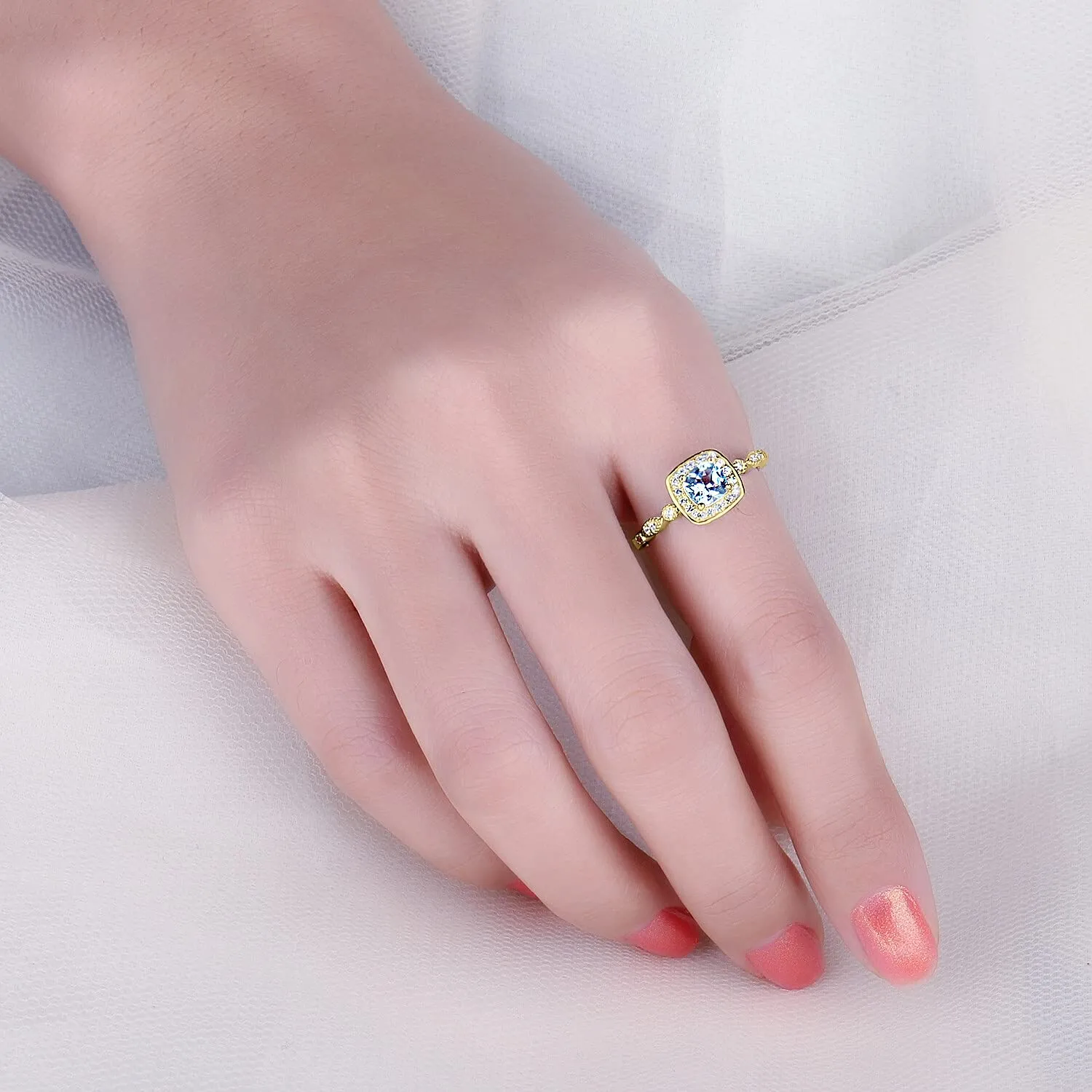 JewelryPalace Halo anello argento placcato oro topazio