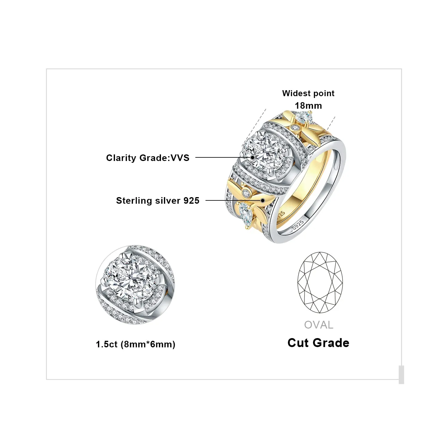 JewelryPalace Cuore Puzzle anello solitario argento 925 zirconia