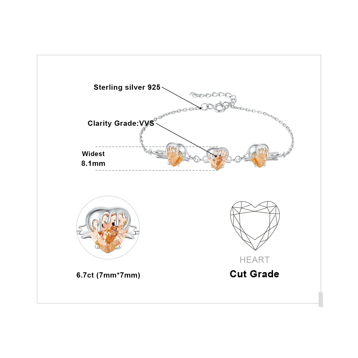 JewelryPalace Ape Cuore 9.2ct Bracciale Argento 925