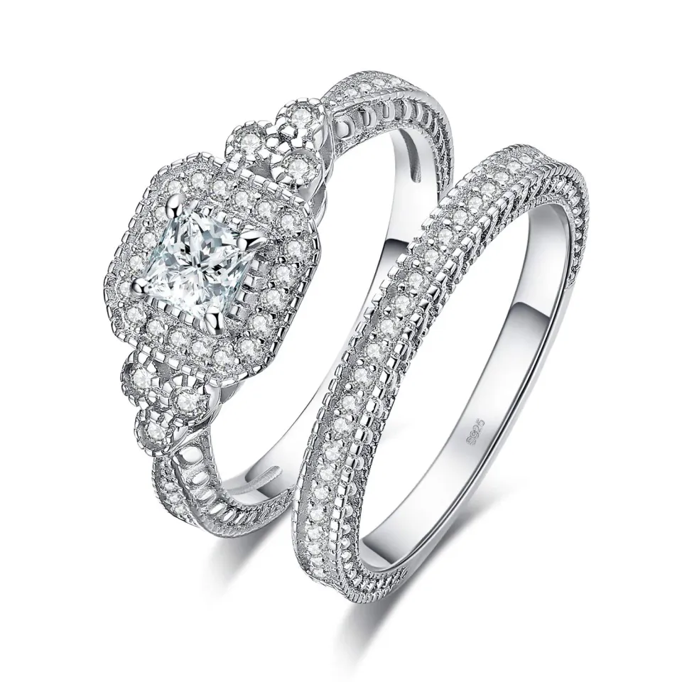 JewelryPalace Halo 1ct taglio principessa anello argento