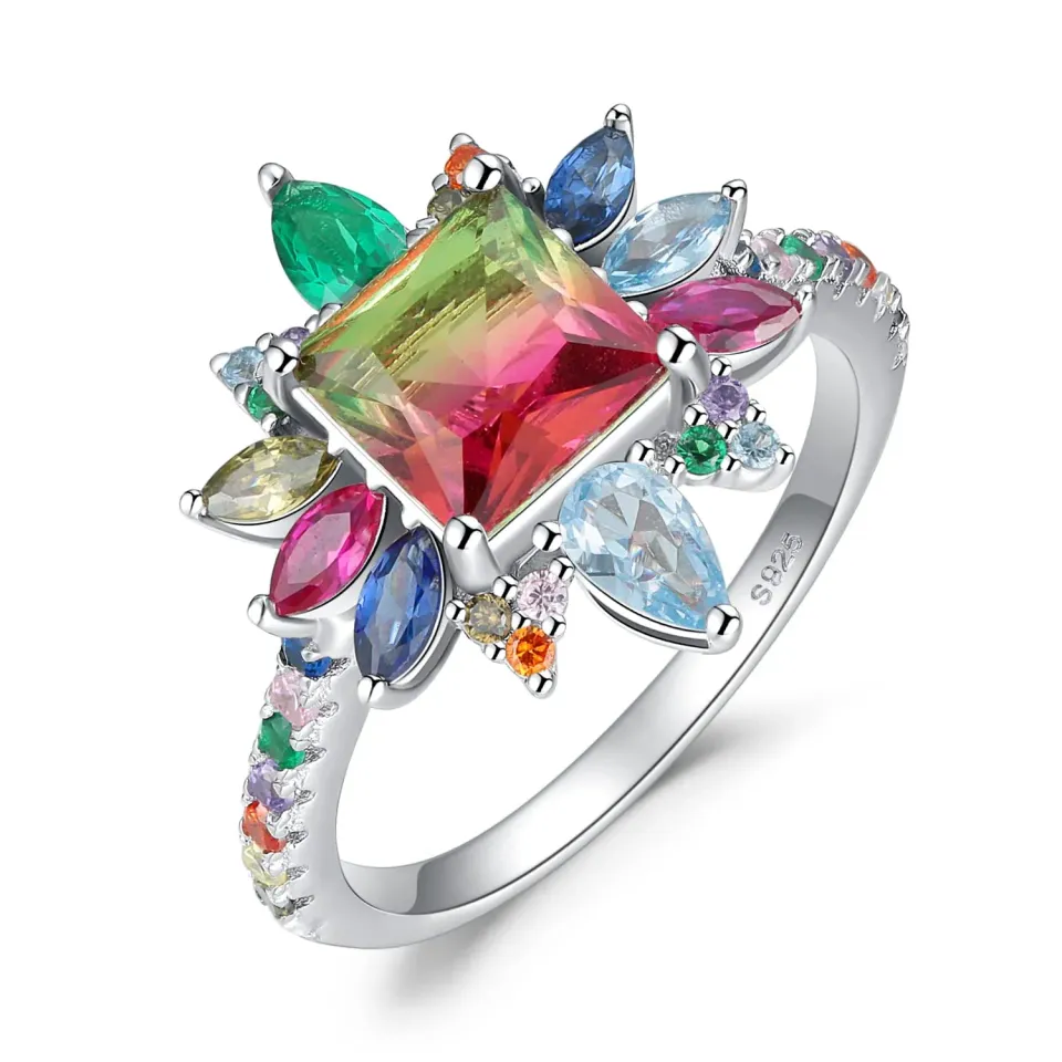 JewelryPalace Fiore Halo Anello Tormalina Quadrato Argento