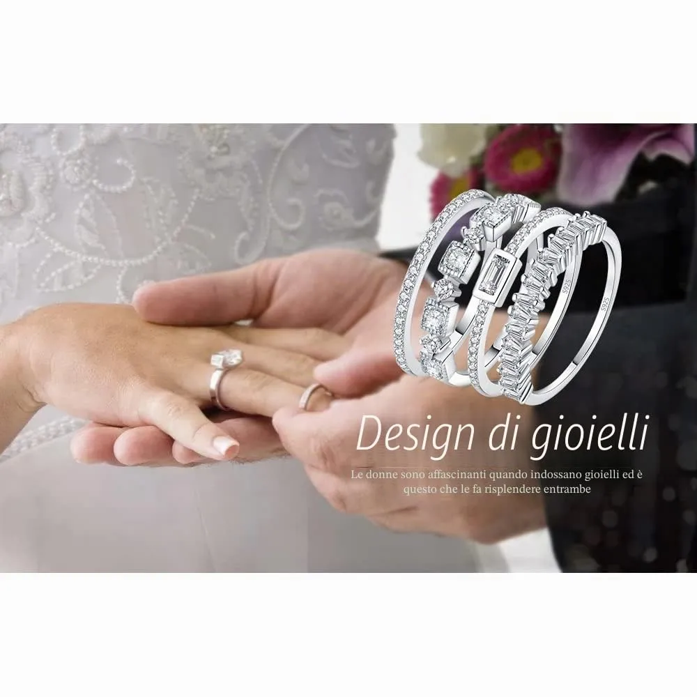 JewelryPalace 1.06ct Zirconia Set 4 Anelli Argento