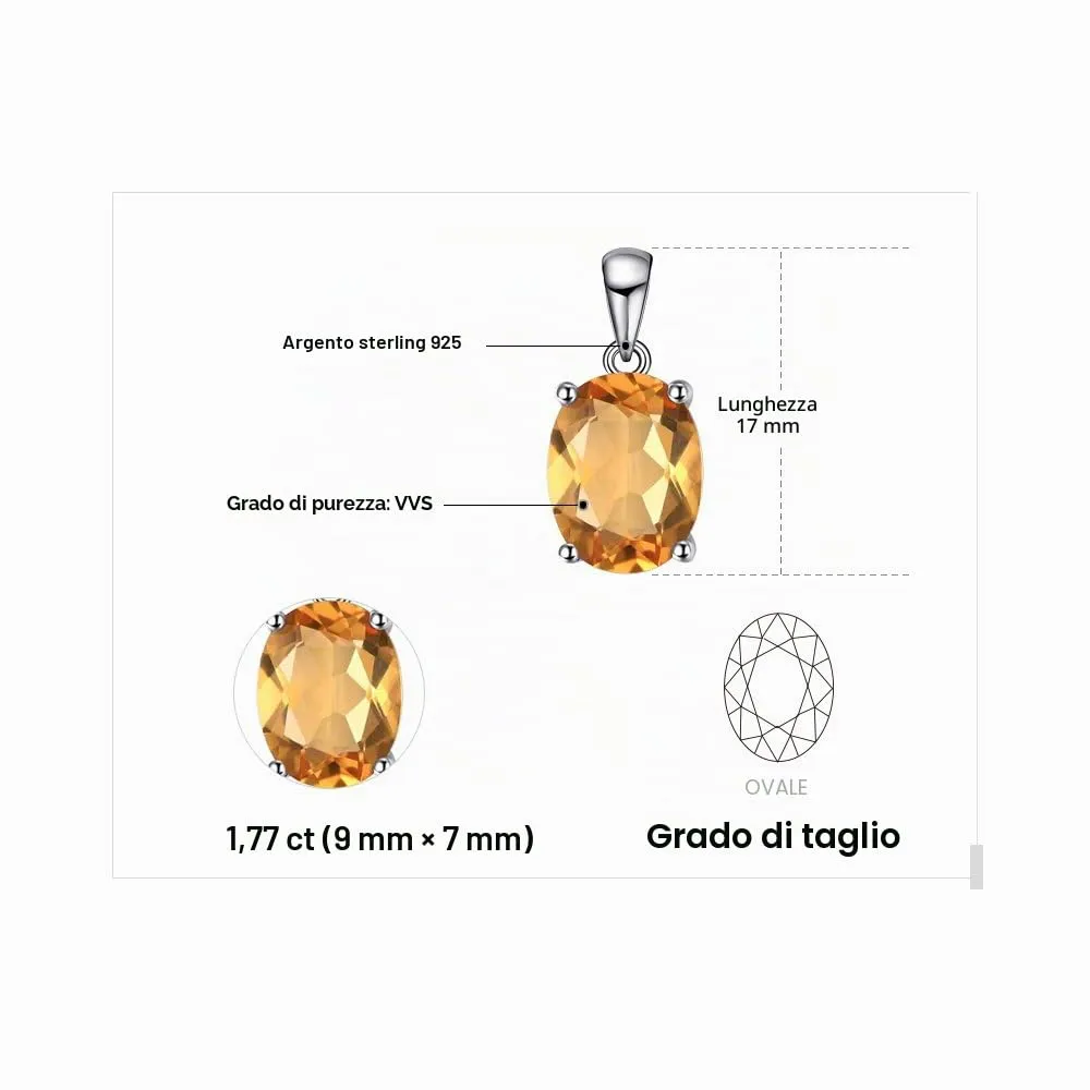 JewelryPalace Ovale collana argento citrino catena 45cm