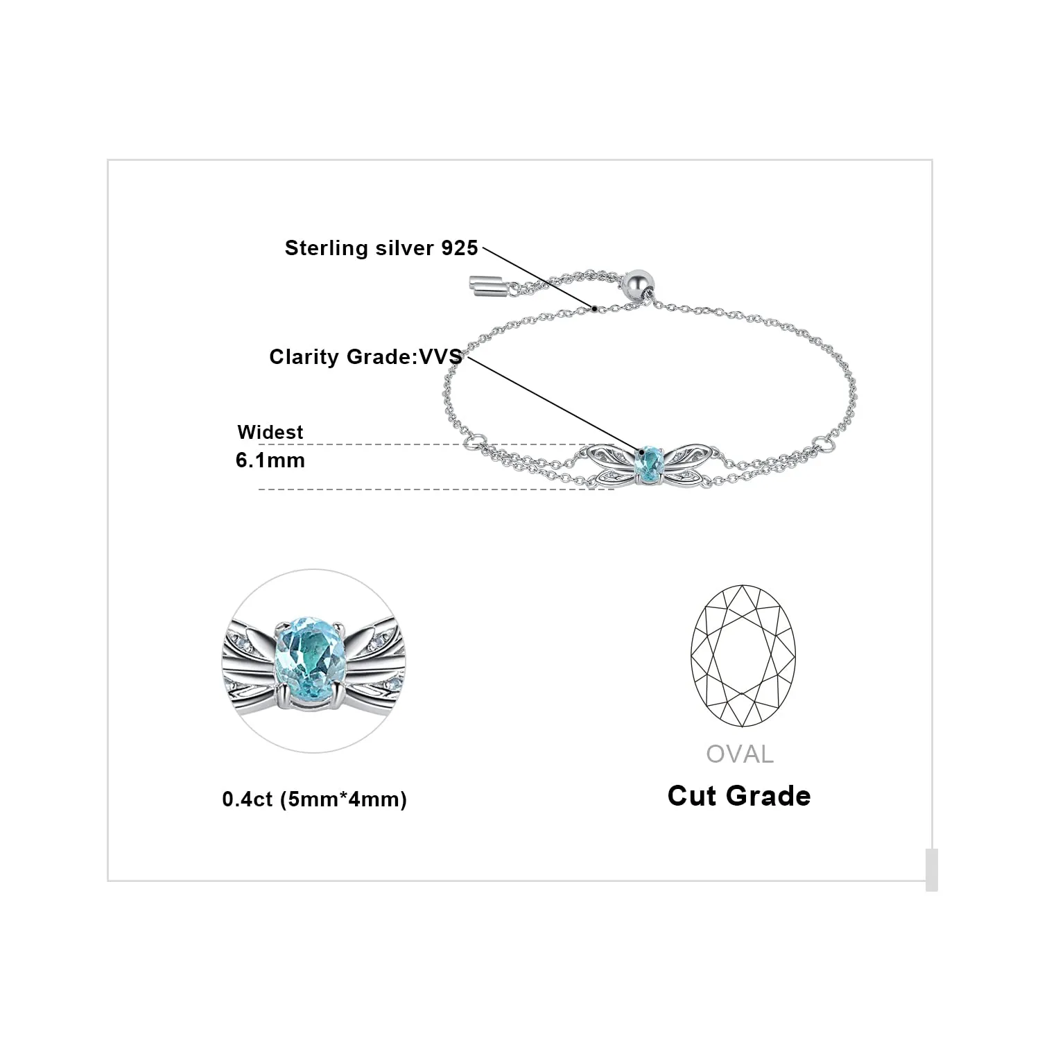 JewelryPalace Libellula bracciale argento 925 topazio azzurro