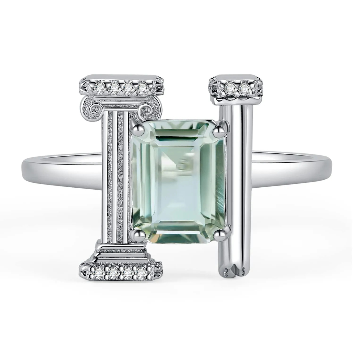 JewelryPalace Architettura anello ametista verde argento taglio smeraldo