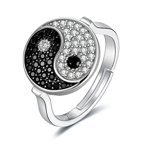 JewelryPalace Yin Yang anello argento spinello nero regolabile