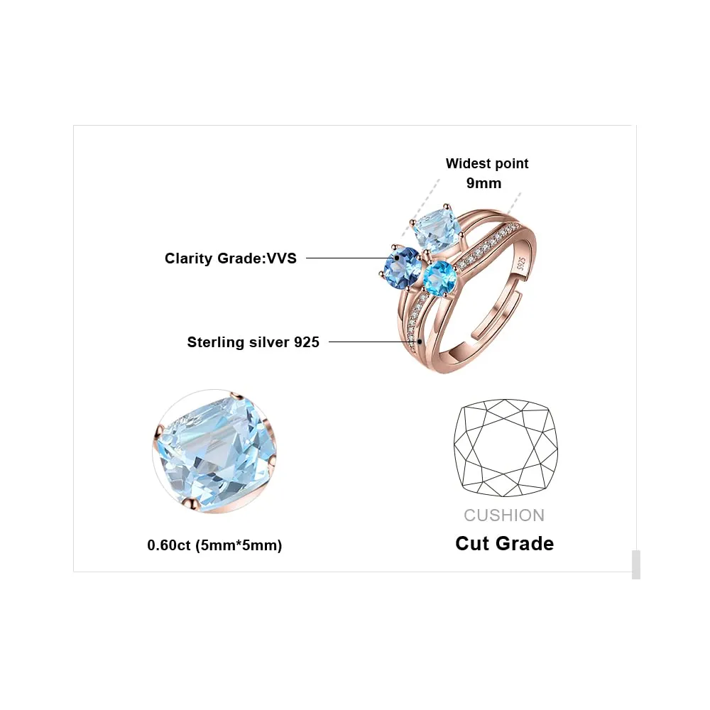 JewelryPalace Tre Pietre anello argento 925 topazio blu
