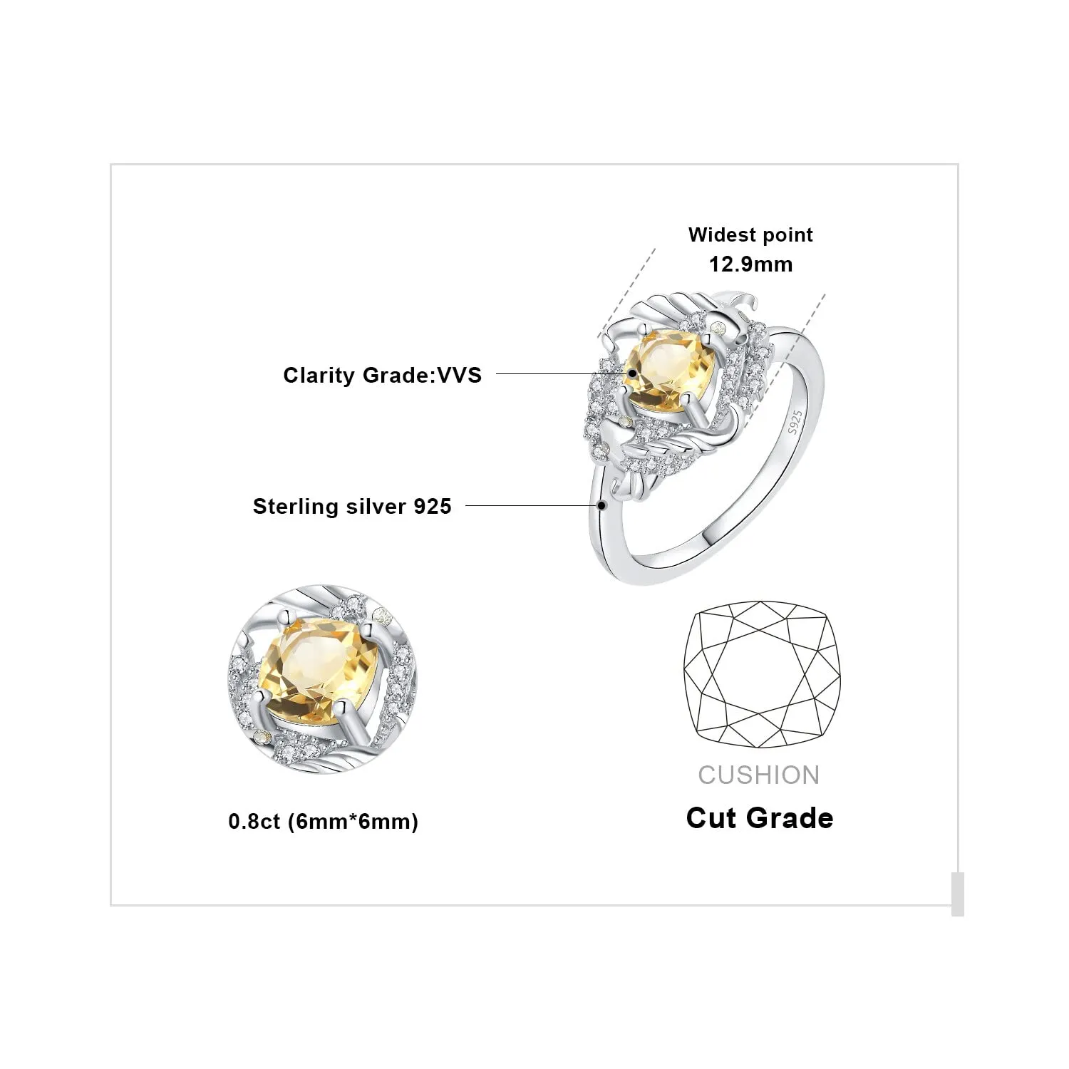 JewelryPalace Carpa Koi 0.4ct anello argento citrino giallo