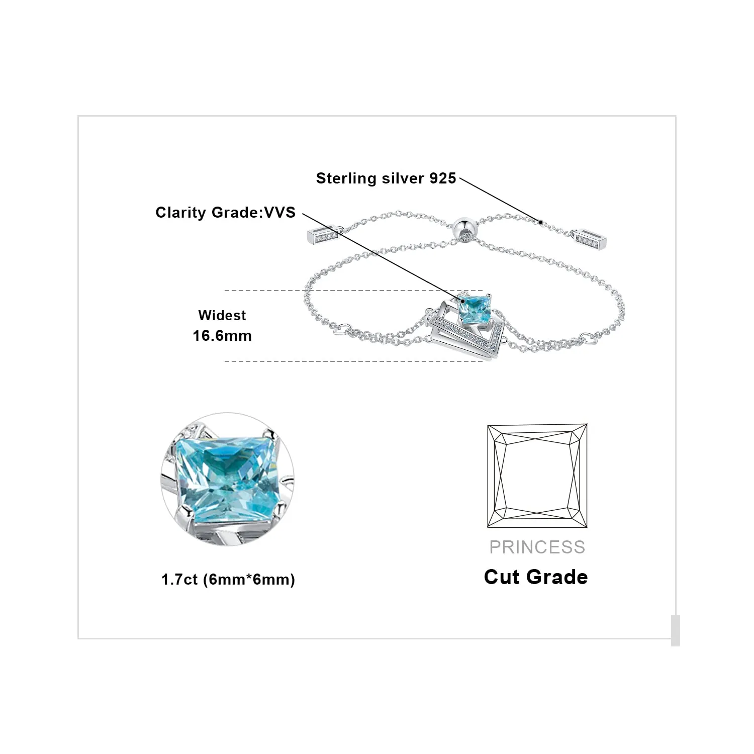 JewelryPalace Blu Principessa bracciale argento 925 zirconia 1.8ct