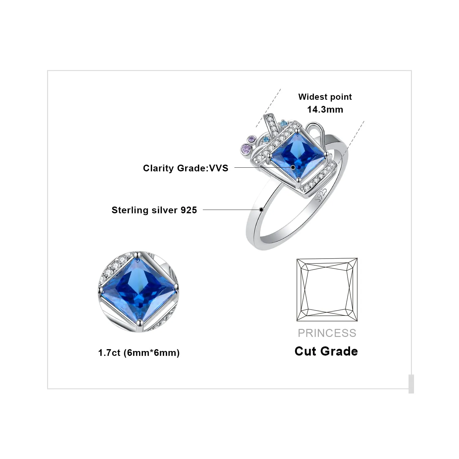 JewelryPalace Bevanda 3.68ct anello argento 925 spinello blu