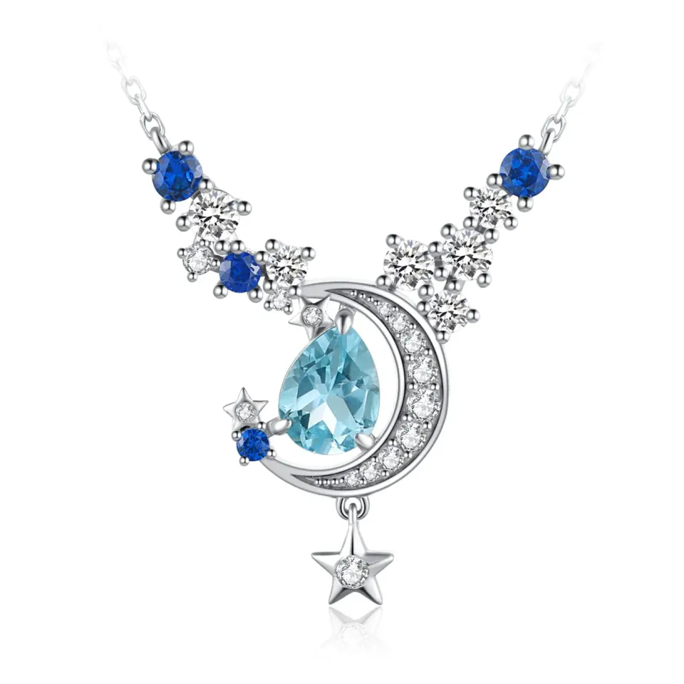JewelryPalace Luna e Stella collana argento 925 topazio azzurro