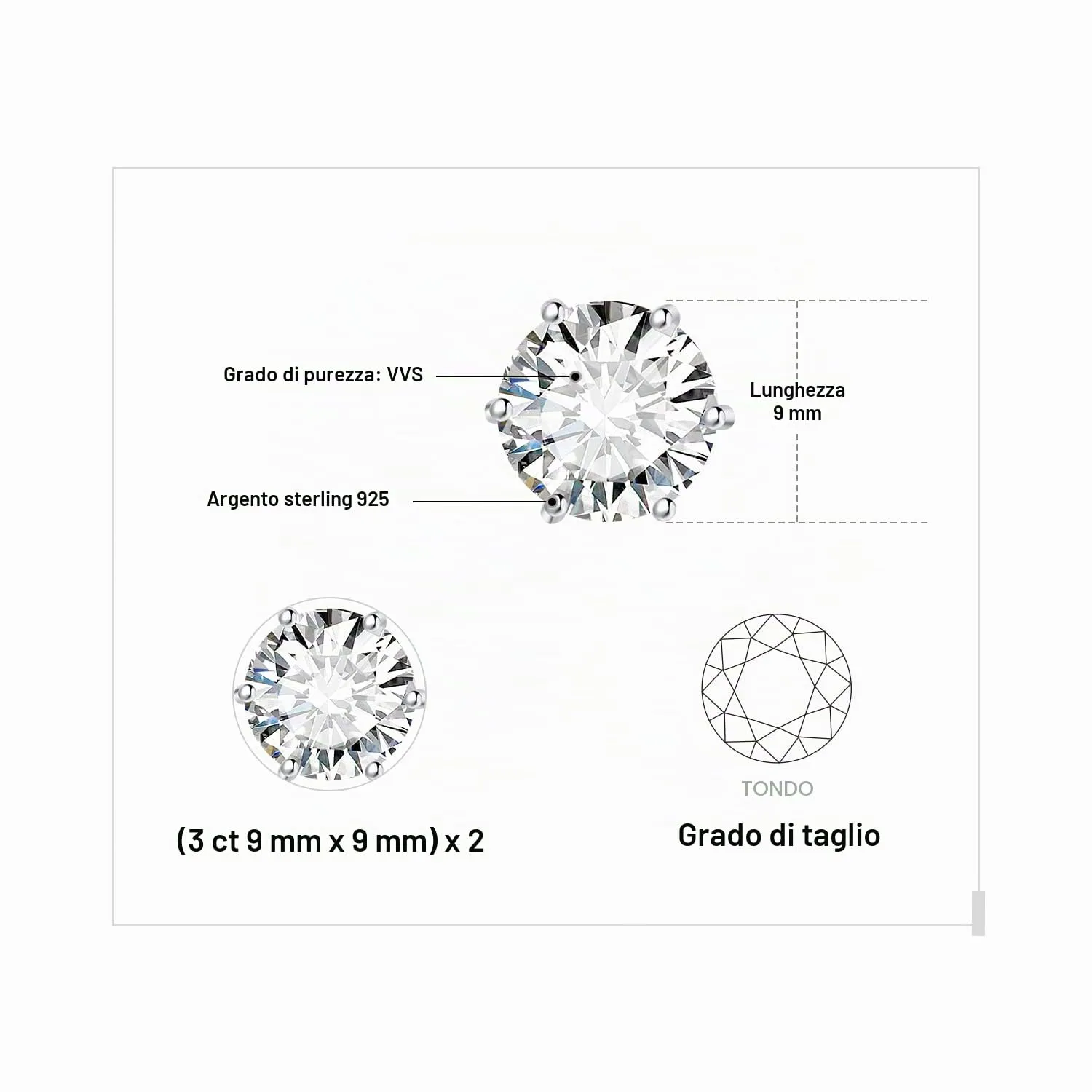 JewelryPalace Moissanite Orecchini Argento Lobo 6.0ct Punto Luce