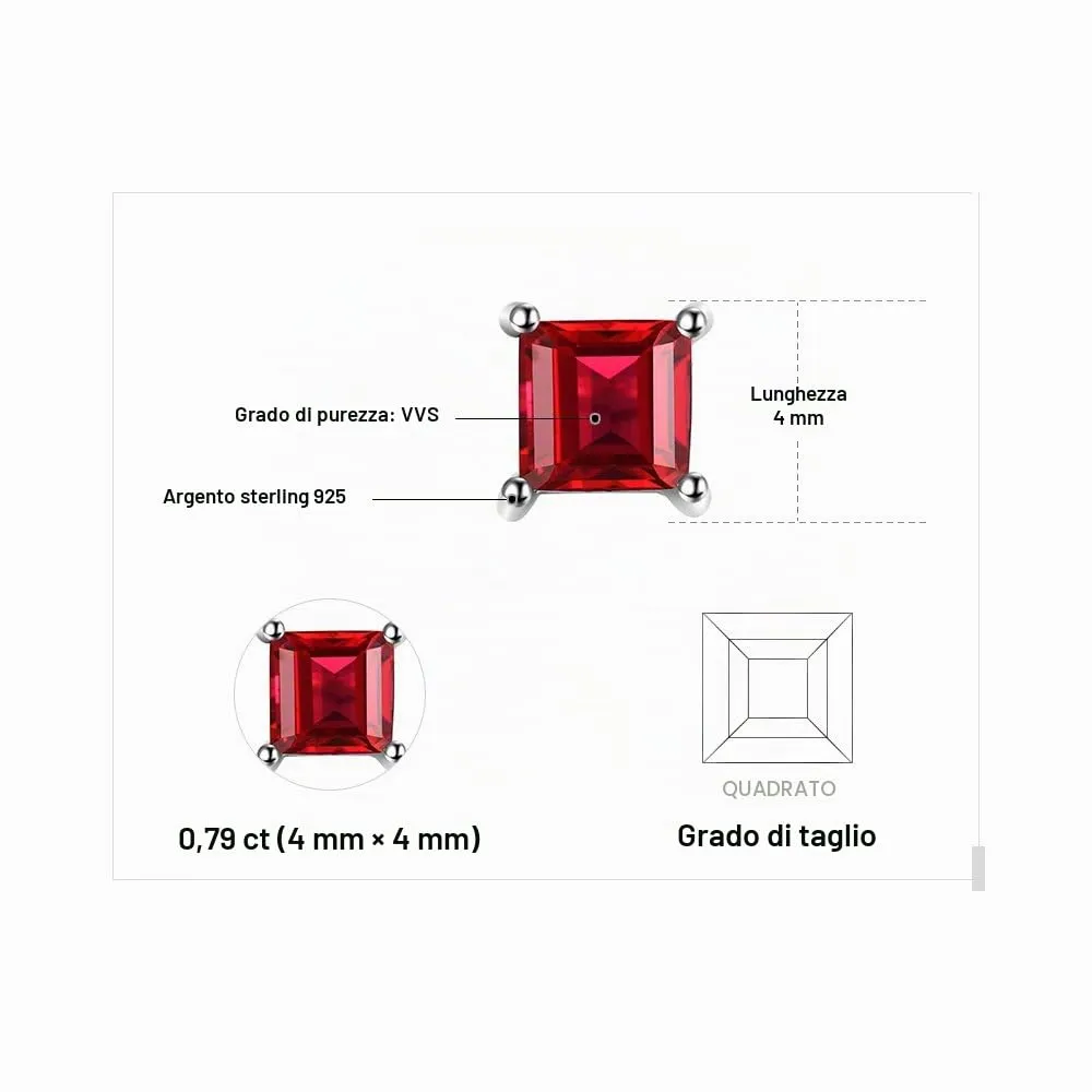 JewelryPalace Orecchini Argento 925 Granato Quadrato Rossi