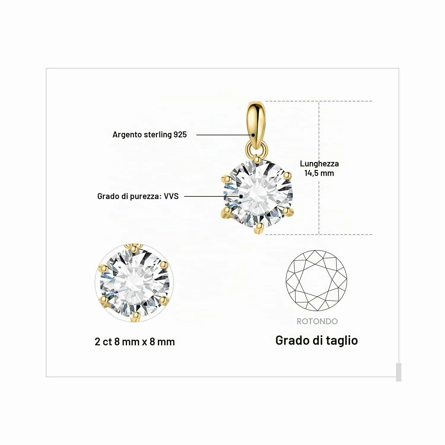 JewelryPalace Solitario 2.0ct collana oro zirconia