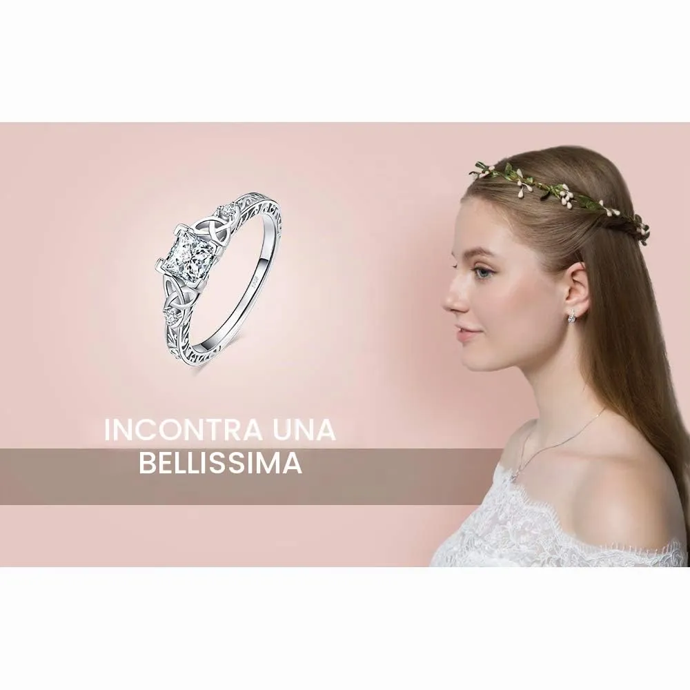 JewelryPalace Celtico Solitario anello argento 925 zirconia tre ori
